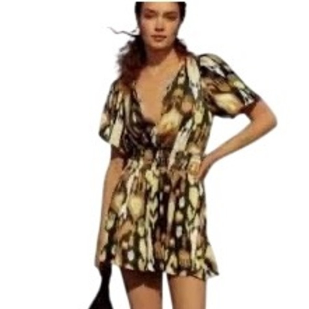 Anthropologie Somerset Plus Romper 2X| Ikat Bronze Print NWT $140  Boho Summer